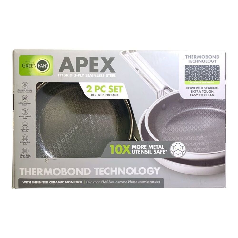 GreenPan Apex Hybrid 3-Ply Stainless Steel Frypan 2-Piece Set, 10" and 12"